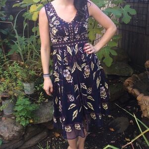 Moulinette Soeurs Black Dress with Floral Accents